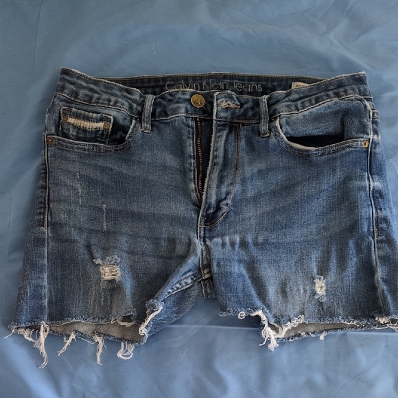 Calvin Klein Blue Denim Cutoff Shorts - Picture 1 of 4